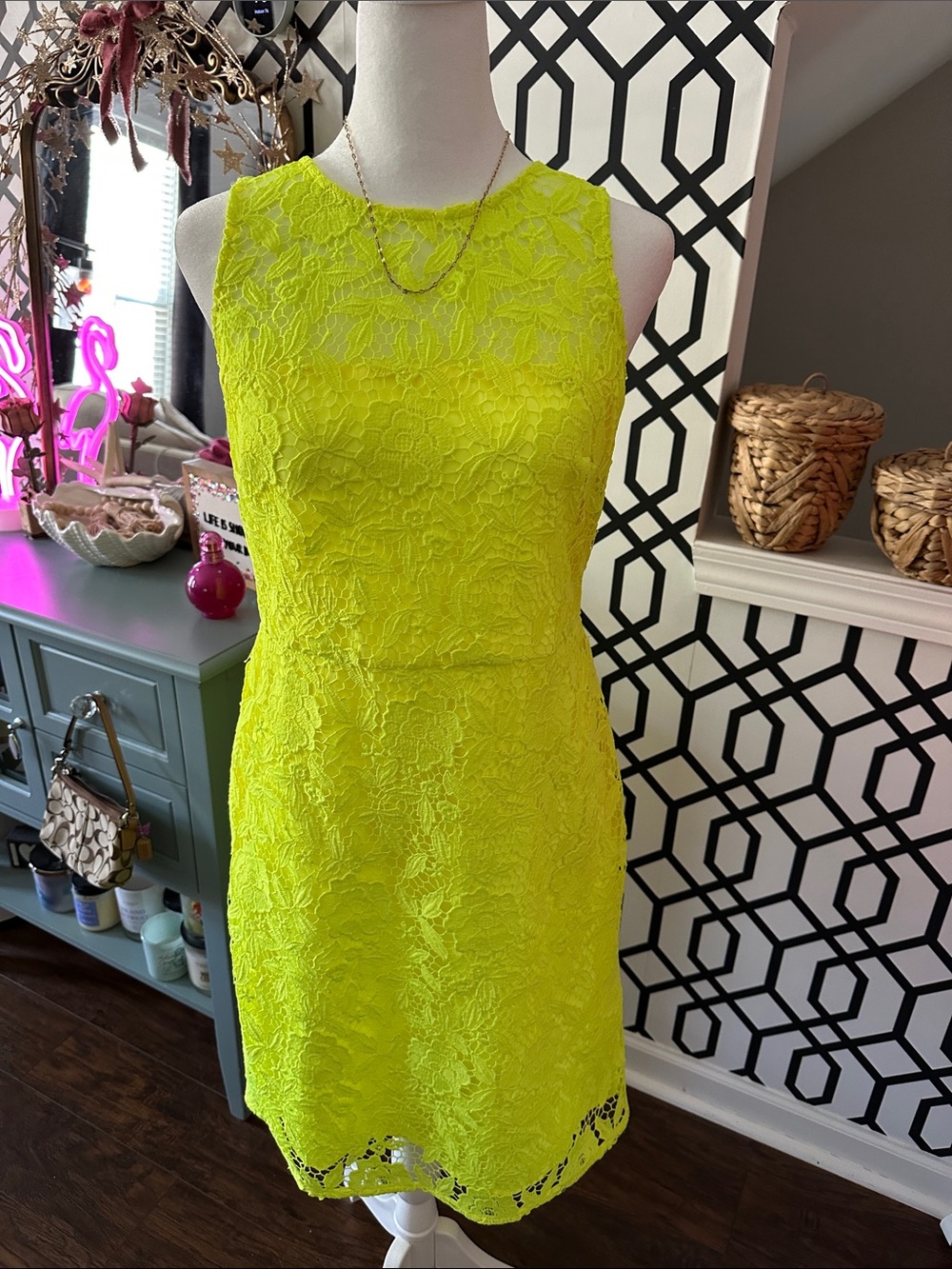 J. Crew Neon Yellow Lace Sheath Dress